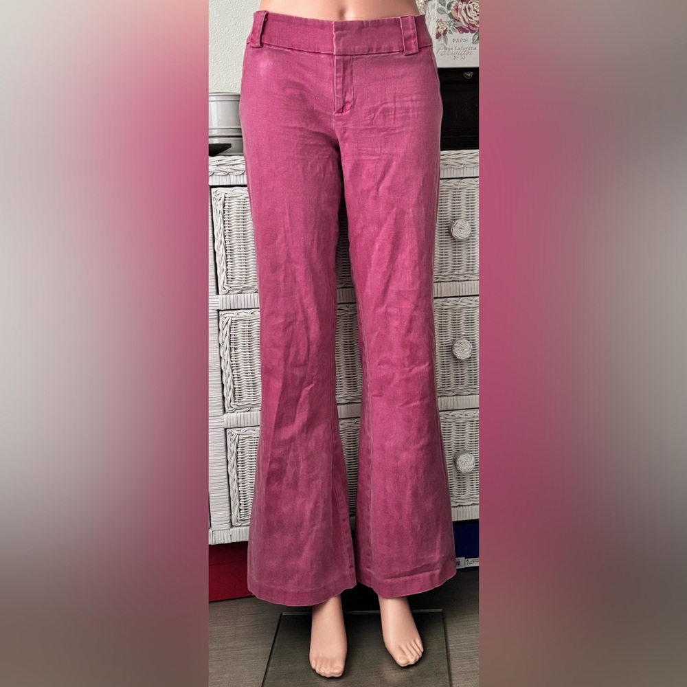 Vintage Guess Y2K Flare Leg Cotton Pants Mid Rise Grey Striping on Pink Size 27